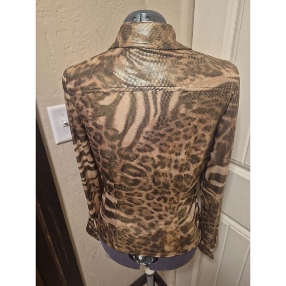 Cache Metallic Animal Print Button-Up Blouse sz M - Picture 3 of 5